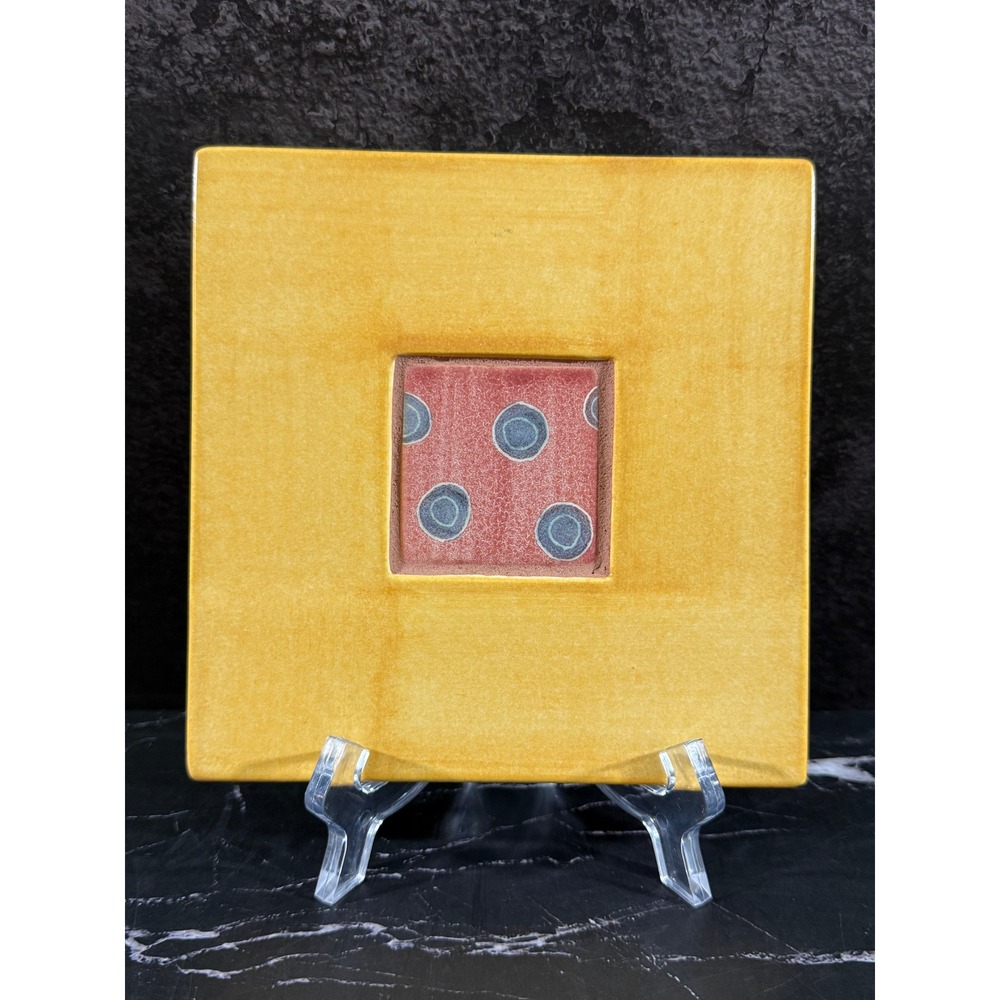 Vintage TS Post Pottery Yellow Gold Ceramic Tile Trivet Cork Backed 6in Signed